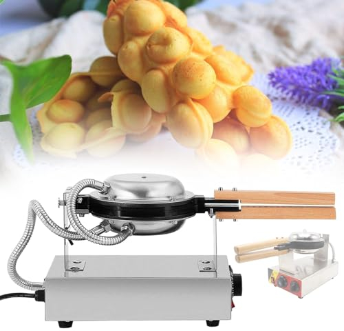 Eastnmythet Commercial Bubble Waffle Maker, 1400W Egg Waffle Machine Bubble Waffle Iron with 180° Rotatable & Wooden Handles, 50-300℃ Adjustable,Single-110V