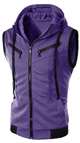 Mens Boys Sleeveless Hooded Mens Sleeveless Gym Vests Zip Hoodies Men's Vest Running Sleeveless T-Shirt Summer Casual Muscle Hoodie Purple