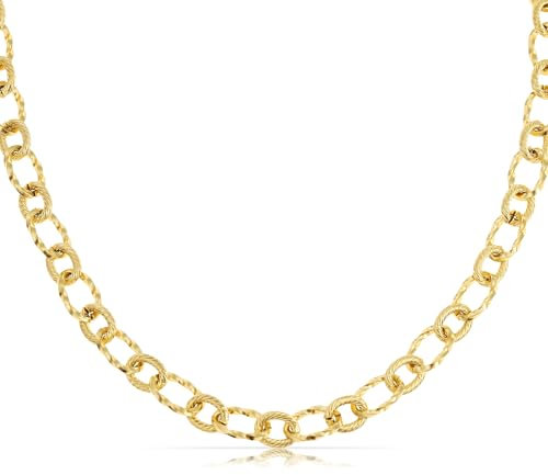 Made by Nami Glieder Halskette Damen Gold Edelstahl Sommer Schmuck 40 + 5 cm Länge Geschenk für Sie Wasserfest (Runde Glieder Kordel)