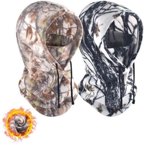 BROTOU 2er Multifunktionale Balaclava Gesichtsmaske Sturmhaube Kapuze Fullfacemütze Herren Damen Winddichte Skimaske Vollgesichtsmaske Nackenwärmer Warm für Winter Sport und Outdoor Jagd Camouflage