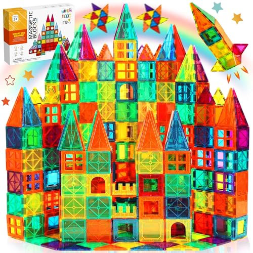 HiFEN Magnetic Tiles Building Blocks 110PCS STEM Montessori Educational Construction Set for Kids Boys Girls Age 3 4 5 6 7 8, Magnet Toys Learning Gifts for Toddlers, Preschool, Birthday & Christmas