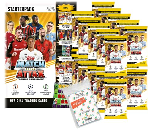 Bundle mit Match Attax Champions League 2024/25 - Trading Cards - 1 Starter + 20 Booster + Exklusive Collect-it Hüllen