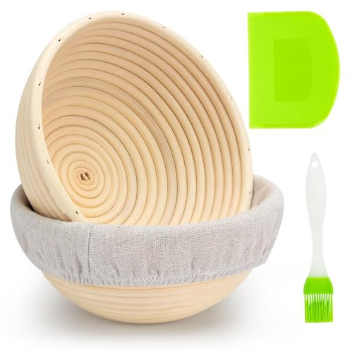 Banneton Bread Proofing Basket 7 Inch Sourdough Baking Rising Banaton Proofer Box Warmer Baskets Oval Round Bowl Cover Bowls Making Small Bulk Set of 2 Kit Supplies Tools Rattan for Home Bakers Gifts