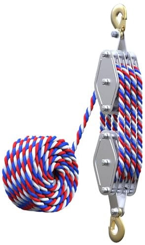 Block and Tackle Pulley System 4400 LBS Breaking Strength, 1100 LBS Work Load Pulley System for Lifting, 7:1 Lifting Power, 65 Feet 3/8 Rope Hoist, Heavy-Duty Pulley Hoist(Colorful)