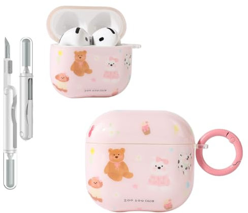 Folaxshoo Kompatibel mit AirPods 4 Generation Cute Cartoon Funny Case Cover mit Reiniger Kit (Bear Couple)