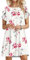 PLOKNRD Robe D'été Femme Manches Pétales T Shirt Robe A-Line Casual Robe col Rond Décontractée Chic et Elegant Robes(Rose Blanc,L