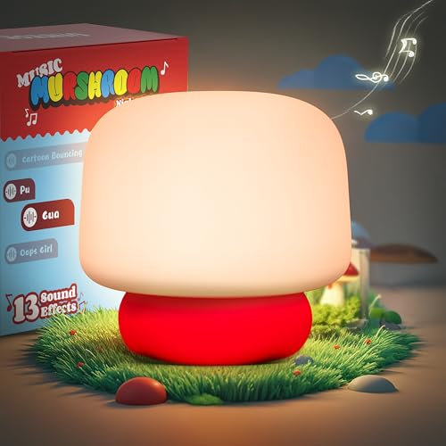 UNEEDE Pilz Lampe, Nachtlicht Kinder mit Soundeffekt, Silikon Nachttischlampe, Wiederaufladbare Touch LED Nachtlicht Timer, Squishy Silikon Touch Lichter für Kleinkind Zimmer Dekor