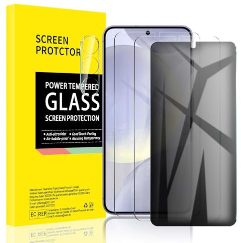 2*Tempered Glass Film for Samsung Galaxy S24 + 1*Privacy Screen Protector + 1*Camera Lens Protector, Anti-Spy Accessories, Private Protection, Anti-Scratch, HD, 9H Hardness, Case-Friendly