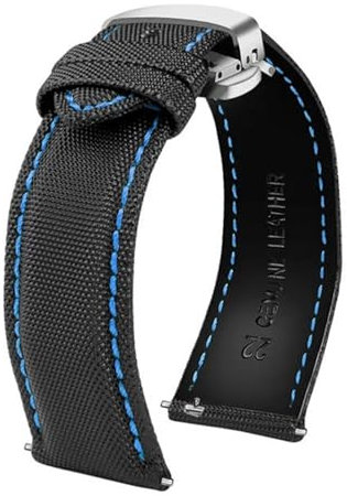 JVEIWAD 20 mm 21 mm 22 mm 23 mm 24 mm Nylon-Leder-Armband, kompatibel mit Tag Heuer Citizen No.5 WATCH Herren Damen Canvas Stoff Uhrenarmband(Blue line-silver,21mm)