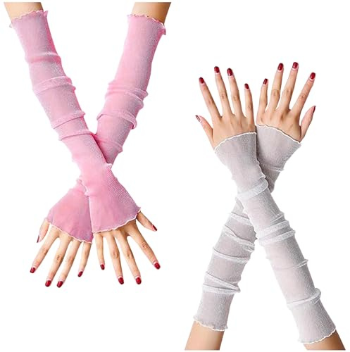 JK Home Manchettes sans Doigts 2 Paires Respirant | Gants Elastique Couleur Uni Brillant Mariage Protection de Soleil