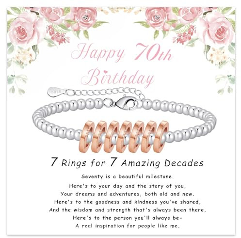 BMMYE 70th Birthday Gifts for Women Rose Gold Bracelet for Women with Birthdays Card 70th Birthday Gifts for Her