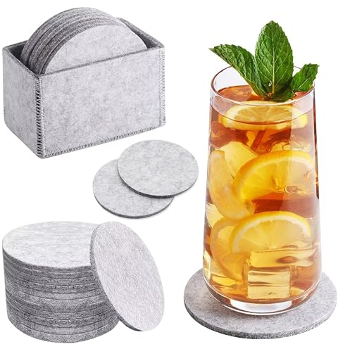 SQUASHIC 12 Stück Filzuntersetzer Rund Rutschfester hitzebeständiger,Untersetzer Gläser,Untersetzer Filz,Geeignet für Getränke,Bars,Tassen,Tischuntersetzer,Getränkeuntersetzer mit Aufbewahrungsbox