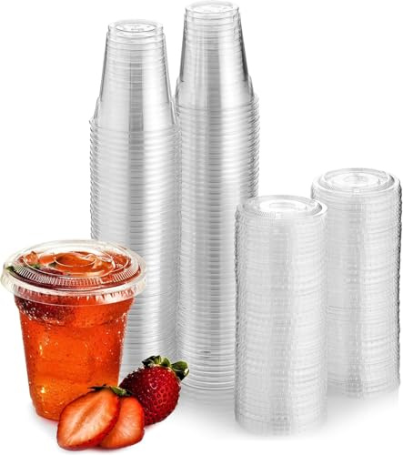ECONX 50 X Smoothie Cups with Flat Lids 8oz Strong Clear Plastic Cups Reusable for Smoothies, Juice, Milkshakes, Iced Coffee, Slushy, Bubble Tea, Thick Drinks Perfect for Takeaway Restaurants