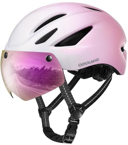 Odoland Adults Bike Helmet with Removable Magnetic Sun Visor, Adjustable Dial Fit Bicycle Cycling Helmet for Mountain Road Bike, Certified Lightweight MTB Ebike Helmet for Men Women,Gradient Rose Pink