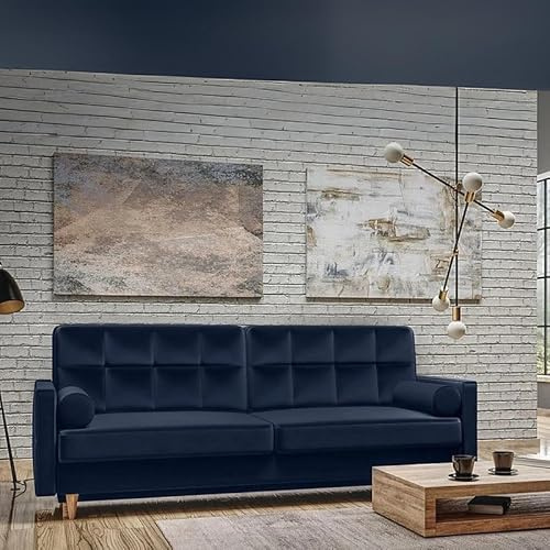 Agritrade AK Sofa Bed with Storage PullOut Guest Bed Bonell Springs Blue Fabric Modern Space Saving Design - TIVOLI