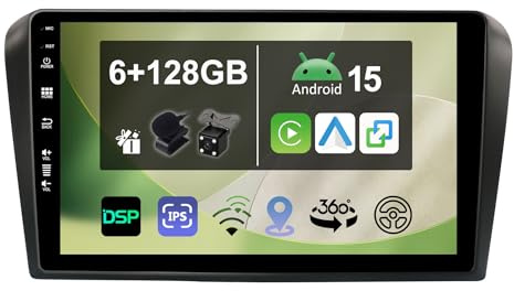 9 [6G+128G] Android 15 Radio Coche para Mazda 3 2004-2012 con Carplay|Android Auto|DSP|Mirror Link-GPS Navi Navegador Radio con Bluetooth 5.0/WiFi/4G/FM/360 AHD Cámara