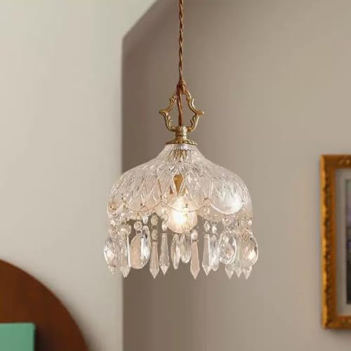 LED Pendelleuchte Transparentes Kristall Glas Esstischlampe Vintage Messing klassisches Hängelampe Kronleuchter Modern Esszimmer Flur Büro Küchen Schlafzimmer Studie Deckenleuchte Verstellbar Ø20*25cm