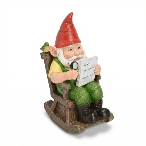 TERESA'S COLLECTIONS Lustiger Gartenzwerg Gartendeko für Draußen,EIN Zwerg auf einem Stuhl,Pilzzwerg Gartenwichtel Lies die Zeitung Kunstharz Wasserfest, Geschenke für Frauen/Mama/Papa,15cm