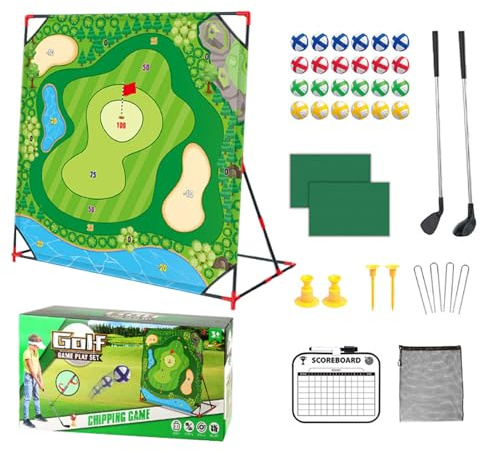 Chipping-Spiel – 137,2 x 137,2 cm interaktiver Pad-Trainer, 24 Bälle, Indoor-Golfspiel mit Ständer, für Hof, Sport, Zuhause, Familie, Party, Männer, Erwachsene, Hinterhofübungen