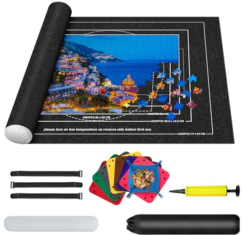 MIAOKE Felt Jigsaw Puzzle Roll Jigsaw Storage Felt Mat for 1000 1500 2000 3000 Pieces, Roll-Up Puzzle Table, with 8 Sorting Trays