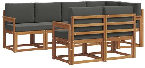 vidaXL Outdoor-Sofagarnitur mit Kissen 7 pcs Natur und Anthrazit, Garten Lounge Set, modernes Outdoor-Sofa, Bequeme Gartenmöbel, massives Holz-Sofa, vielseitige Garten-Couch