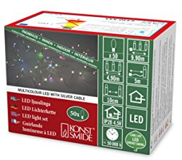 Konstsmide Micro LED Lichterkette, mit langsamem RGB-Farbwechsel, 50 RGB Dioden, 4.5V Innentrafo, silberfarbener Draht - 6330-590