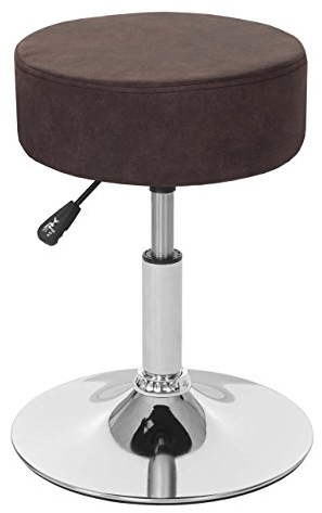 Mendler Hocker HWC-C22, Sitzhocker Schminkhocker, höhenverstellbar Ø 35cm - Wildlederimitat, Vintage Dunkelbraun