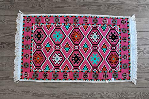 65 x 120 cm mit Fransen, Kelim, Teppich Orient, Läufer, orientalische Zimmer-Dekoration,,kinderzimmer,junge,mädchen,wohnzimmer,schlafzimmer modern deko,orient wand teppiche,tapete Wohnung (Fuchsia)