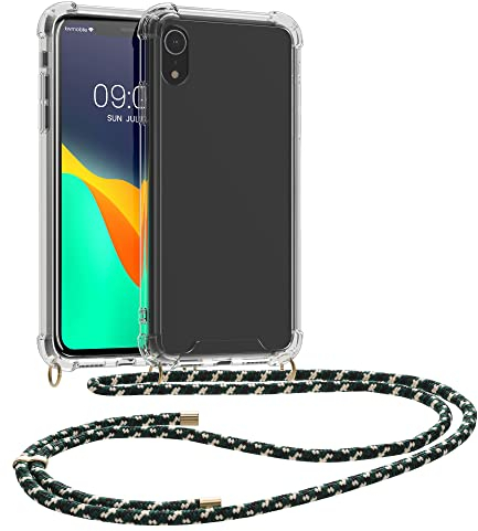 kwmobile Necklace Case kompatibel mit Apple iPhone XR Hülle - Silikon Cover mit Handykette - Band Handyhülle Grün Transparent Weiß Schwarz
