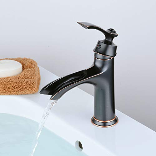 Wasserfall Waschbecken Wasserhahn in kreativem Design, Einhand Ein Loch Waschbecken Wasserhähne, Öl eingerieben Bronze, Beelee BL0608B