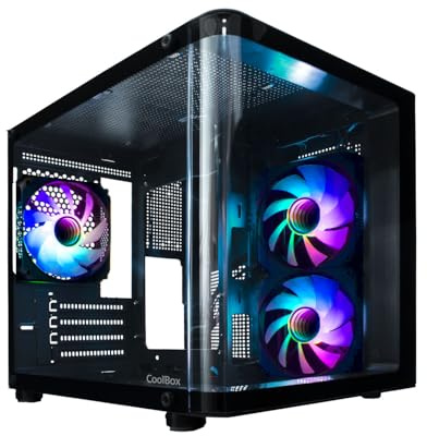 CoolBox GM100 Vision - Caja PC Micro ATX y Mini ITX, Ventana Lateral y Frontal Curvo de Cristal Templado, Incluye 3 Ventiladores 12cm ARGB, Soporta Refrigeración Líquida, Admite Gráficas hasta 340mm