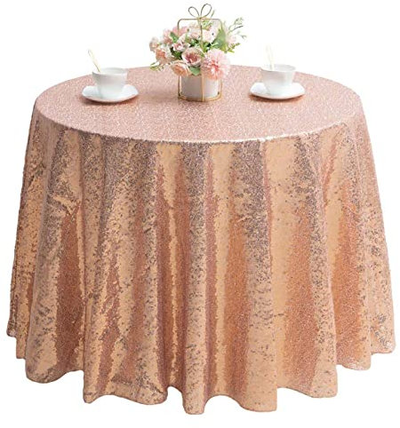 TCBESTO Nappe ronde à paillettes or rose 183 cm pour fête de mariage