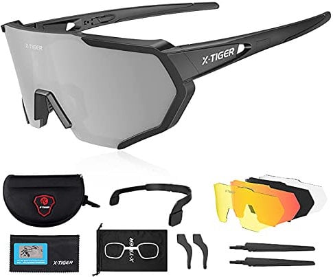 X-TIGER Polarized Sports Sunglasses with 5 Interchangeable Lenses,Mens Womens Cycling Bike Glasses,Baseball Running Fishing Golf Driving Sunglasses