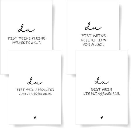 Donari® Postkarten 4er Set DIN A6 • Hochwerige Postkarten mit Sprüchen • Postkarten in edlem Design Schwarz Weiß • Liebe ist Postkarten (Du)