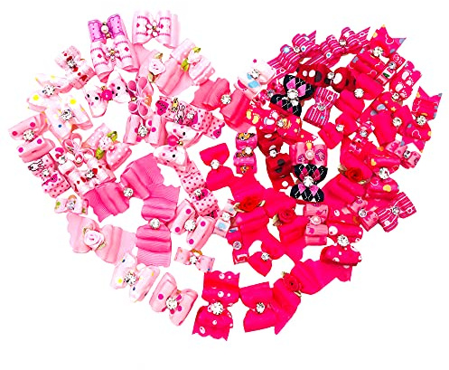 JpGdn 50Pcs/25Pairs Pink Dogs Hair Bows for Girls Pet Hair Bows with Rubber Band for Small Dogs Doggies Cat Bunny Rabbit Yorkie Hair Bowknot Grooming Accessories Attachment Party Supplies