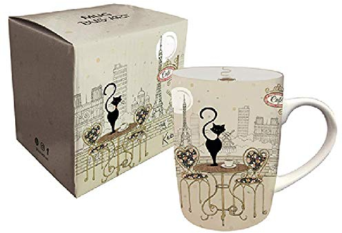 KIUB - Mug Paris Tour Eiffel - Motif Paris Café avec un chat - matière porcelaine fine - contenance 370ML