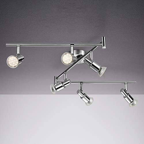 IMPTS LED Deckenstrahler 6 flammig, Deckenleuchte Wohnzimmerlampe Deckenspot Schwenkbar lamp, inkl. 6 x 3W Leuchtmittel GU10 Warmweiß Matt Nickel