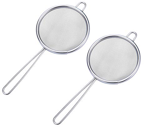 (2er-Set) 3-Zoll-Mini-Sieb aus feinem Netz, 100% lebensmittelechtes 304 Premium-Sieb aus Edelstahl mit Siebgriff - Ideal für Saft-Ei-Tee-Kaffee-Mehlfilter und Spülen von Gemüsefrüchten