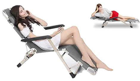 WY8 Sun lounger recliner Garden Chair Gravity Chair outdoor indoor Camping Folding Reclining Adjustable Back SUN BED (DARK GREY)