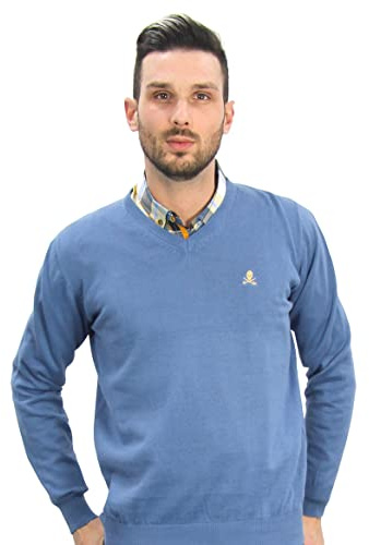 Jersey de Hombre Cuello Pico de Algodon Manga Larga de Marca Modelo Basico para Vestir Punto Fino