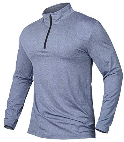 CARWORNIC Men's Sports Tops 1/4 Zip Long Sleeve Gym Running T-Shirts Quick-Dry Golf Tops Outdoor Fishing Hiking Polo Shirts Lightweight Breathable Spring Workout Athletic Shirts