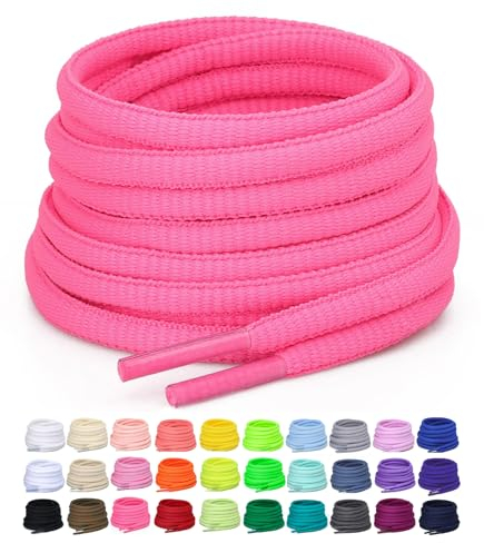 Puzeam 2 Paia Lacci Ovali per Scarpe Sportive, larghezza 6mm, Mezzi Lacci Rotondi per Sneakers, 16 Colori Stringhe per Scarpe da Corsa e Stivali - Rosa Caldo 120