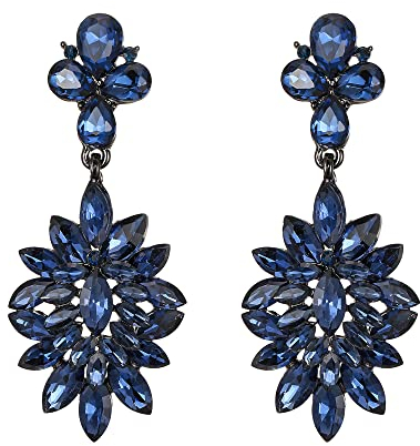 Clearine Damen Ohrringe Vintage Kristall Marquise Kronleuchter baumeln Hängend Ohrstecker Saphir-Blau Schwarz-Ton