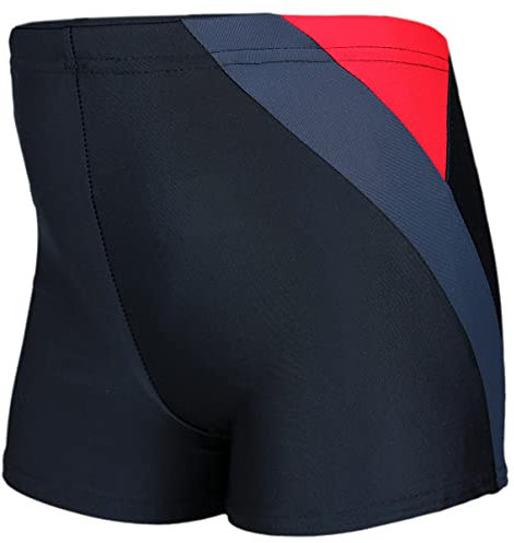Aquarti Bañador Niño Natación – Bañador Niño con Rayas, Tejido Secado Rápido y Corte Ajustado, 020 Negro/Grafito/Rojo, 158