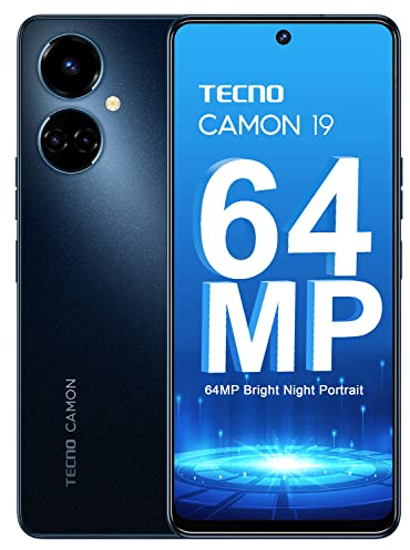 TECNO Mobile CAMON 19 Smartphone (Android, Dual SIM, 1080x2460 px FHD+ Display, 64MP Nacht-Kamera, 50MP Portrait-Kamera, 16MP Selfie-Kamera, HDR-Videos, 6+128 GB Speicher, in 65 Min. geladen) Schwarz