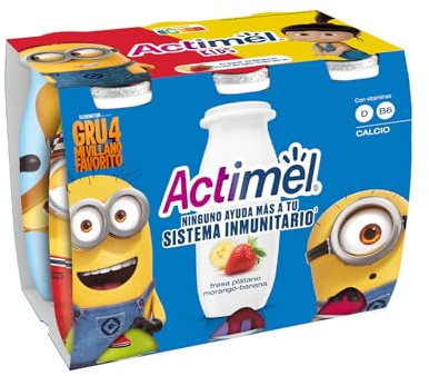 Actimel Kids Yogur bebible fresa platano- con probioticos, fermentos y vitaminas - Pack 6x100g