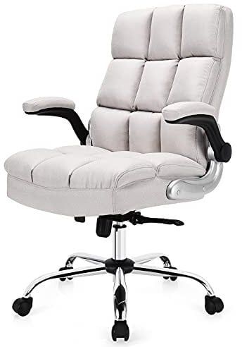 CASART Ergonomic Office Chair, 330LBS Big and Tall Executive Computer Chair with Flip-Up Armrests & Tilting Backrest, Height Adjustable Swivel Chair Thick Padded Desk Chair for Home Office (Beige)