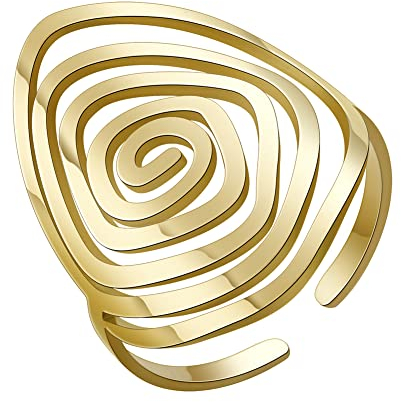 Dreamtimes Wirbel Geometrischer Ring Spirale Wirbel Ring Geflochtener Wickel Stil Frauen Edelstahl Übertrieben Einstellbare Daumen Offen Ring Mode Schmuck Geschenk für Frau Freundin (Gold)