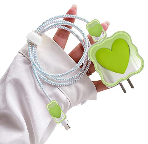 DiyGody Waves Cable Protector for iPhone Charger,Cute Protectors for Type-C Data Cable with Love Heart Pattern Data Line Phone Wire Saver Protector for iPhone 11 12 13 14 Pro Max-Green