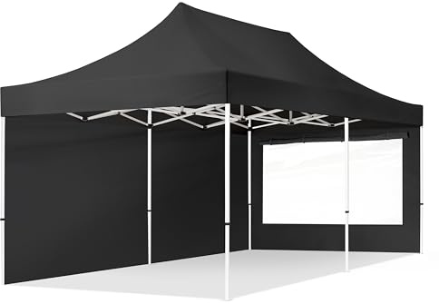 TOOLPORT 3x6m Faltpavillon Pavillon Partyzelt Gazebo Stahl 30mm, 2 Seitenteile, Panoramafenster, schwarz